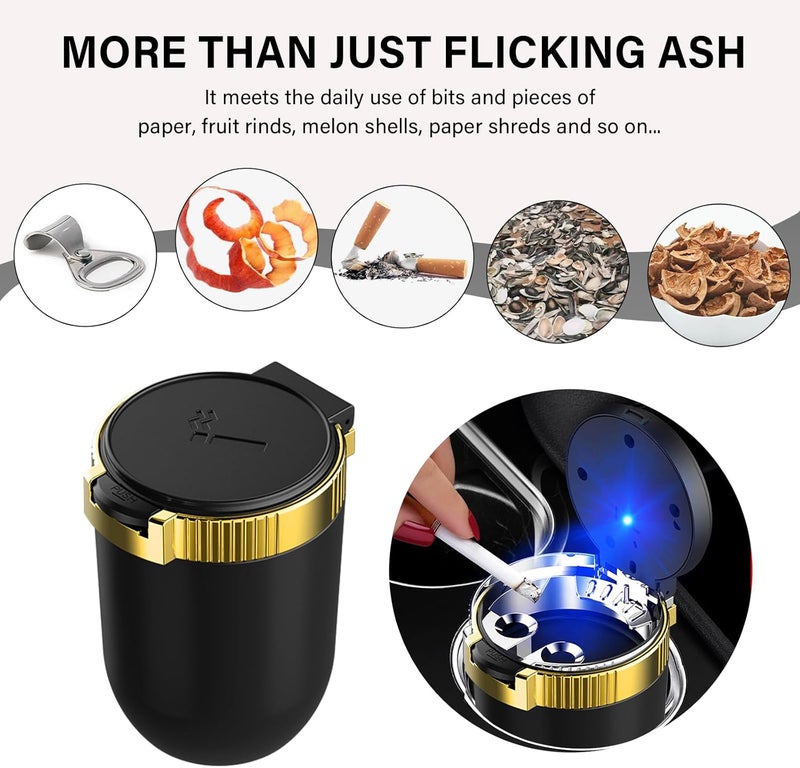 Wevdn Car Ashtray with Lid, Detachable Stainless Smokeless Auto Ashtray with LED Blue Light, Portable Mini Trash Can for Cup Holder, Universal Vehicle Interior Accessories (Golden) - Image 5